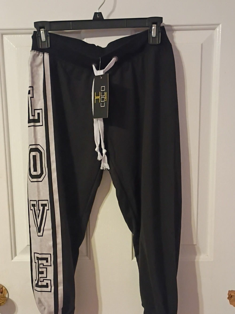 Coco Limon Black Jogger Pants with White 'LOVE' Side Stripe